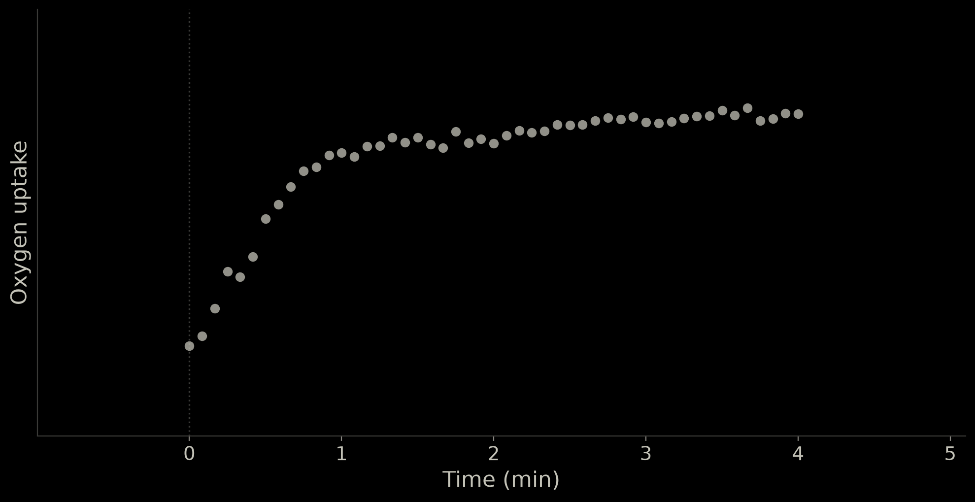 One runner's measured oxygen uptake every 5 seconds over the 4-minute bout